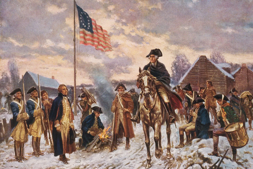 Washington-print-painting-Valley-Forge-Edward-Percy Washington at Valley Forge, print of the painting (c. 1911) by Edward Percy Moran.